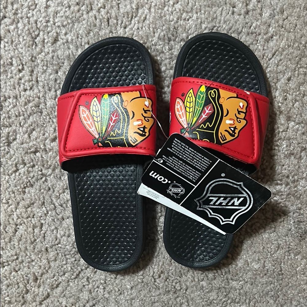 NHL Red and Black Slide Sandals boy ( toddlers ) size 11/12